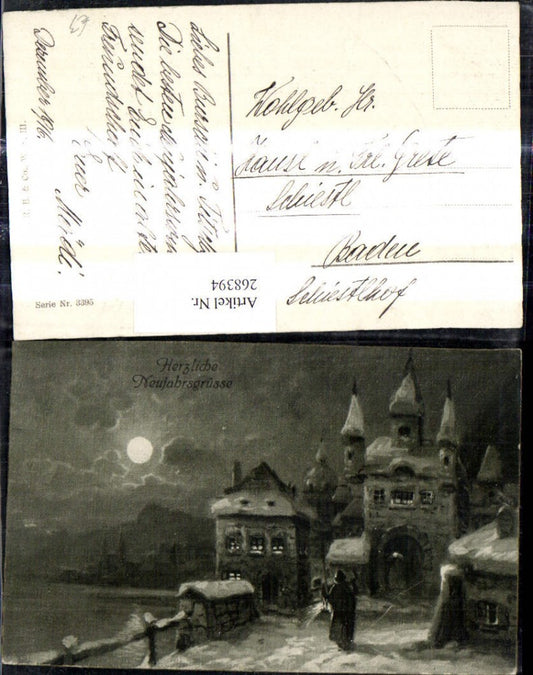 268394,Künstler Ak Schloss b. Mond Mondschein Winteransicht