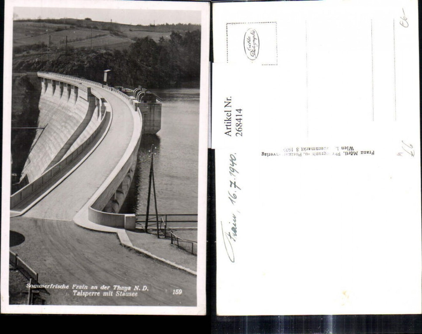 268414,Foto Ak Frain a. d. Thaya Talsperre m. Stausee 1940