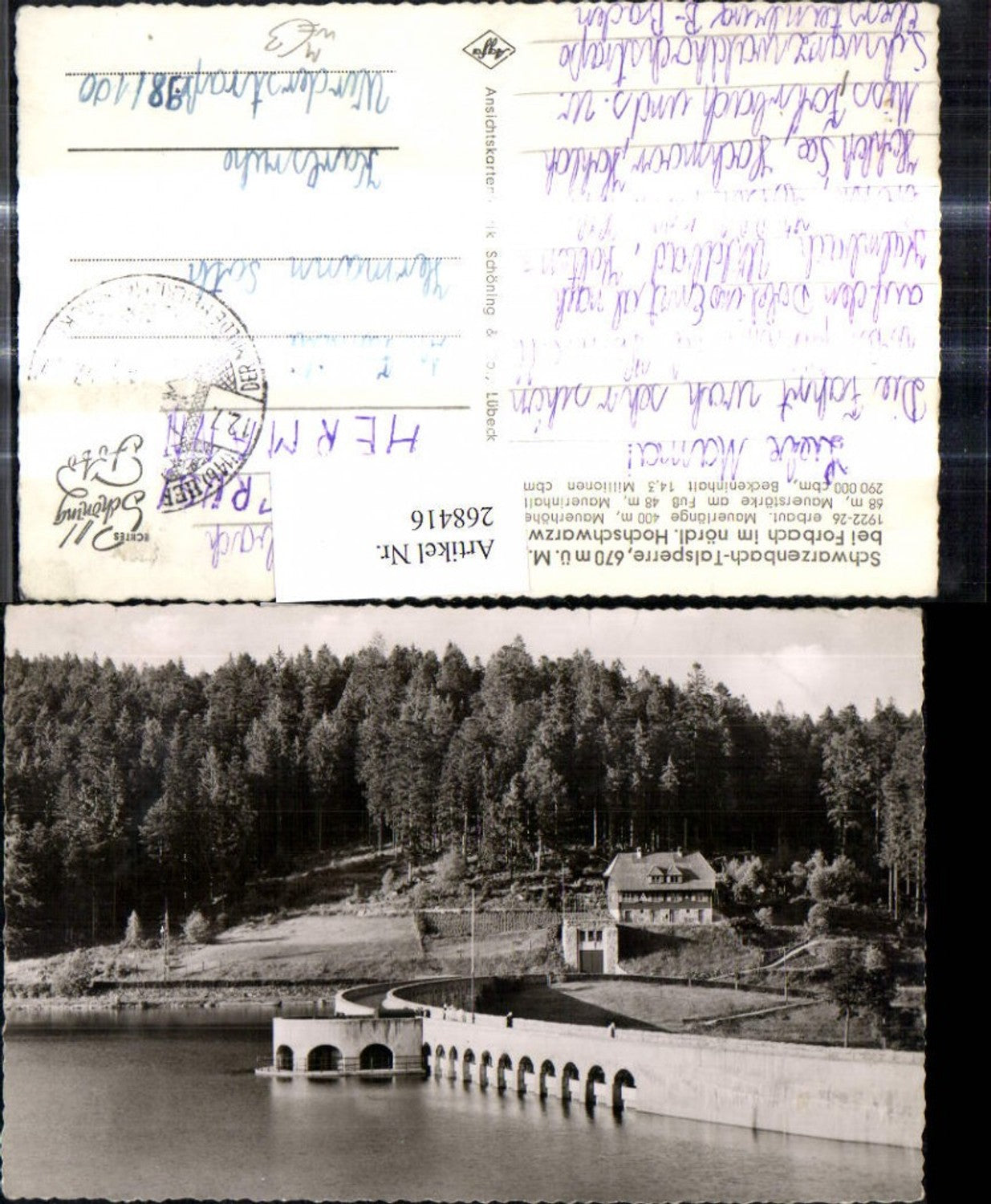 268416,Foto Ak Schwarzenbach Talsperre b. Forbach Talsperre