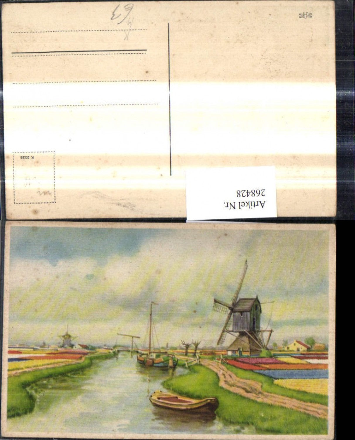 268428,Künstler Ak Windmühle Landschaft Segelboot