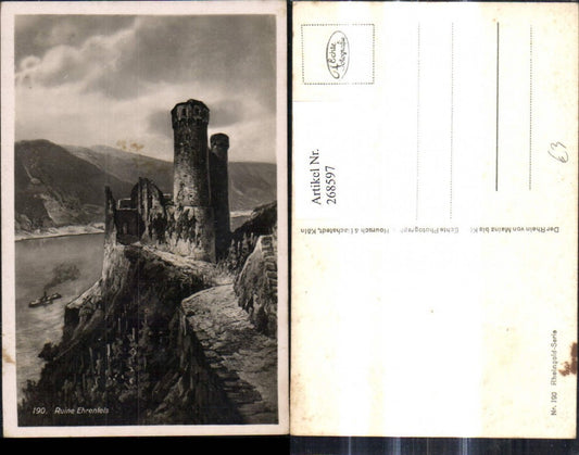 268597,Foto Ak Ruine Ehrenfels b. Rüdesheim a. Rhein Schiff Dampfer