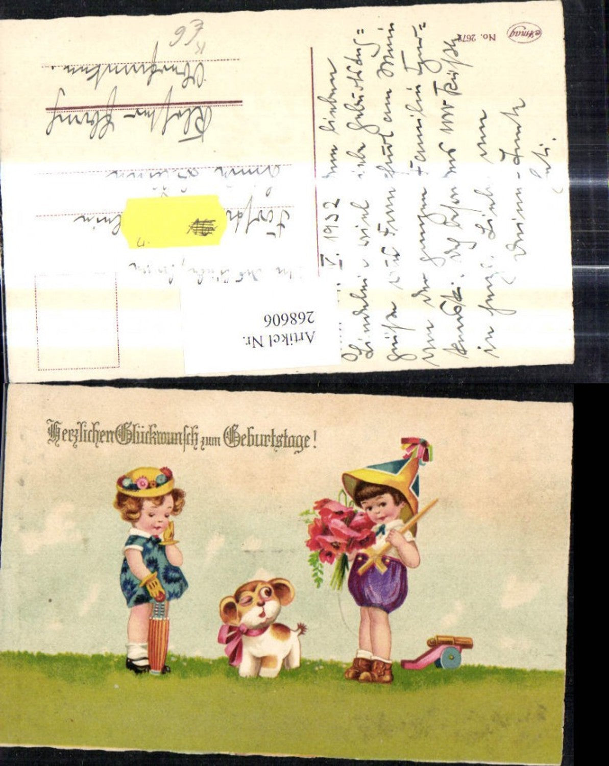 268606, Artist Ak Children's Toy Wooden Sword Dog Pull Cart Hat Paper Hat