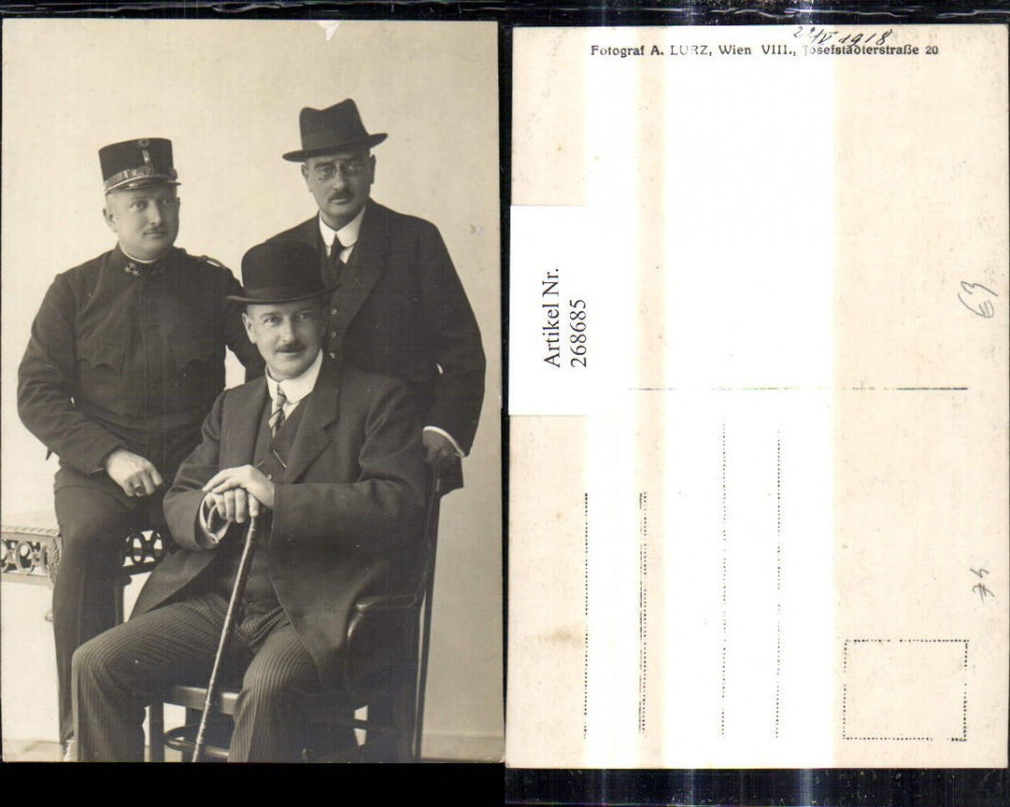 268685,Foto Ak Männer Anzug Hut Uniform Gehstock Gruppenbild