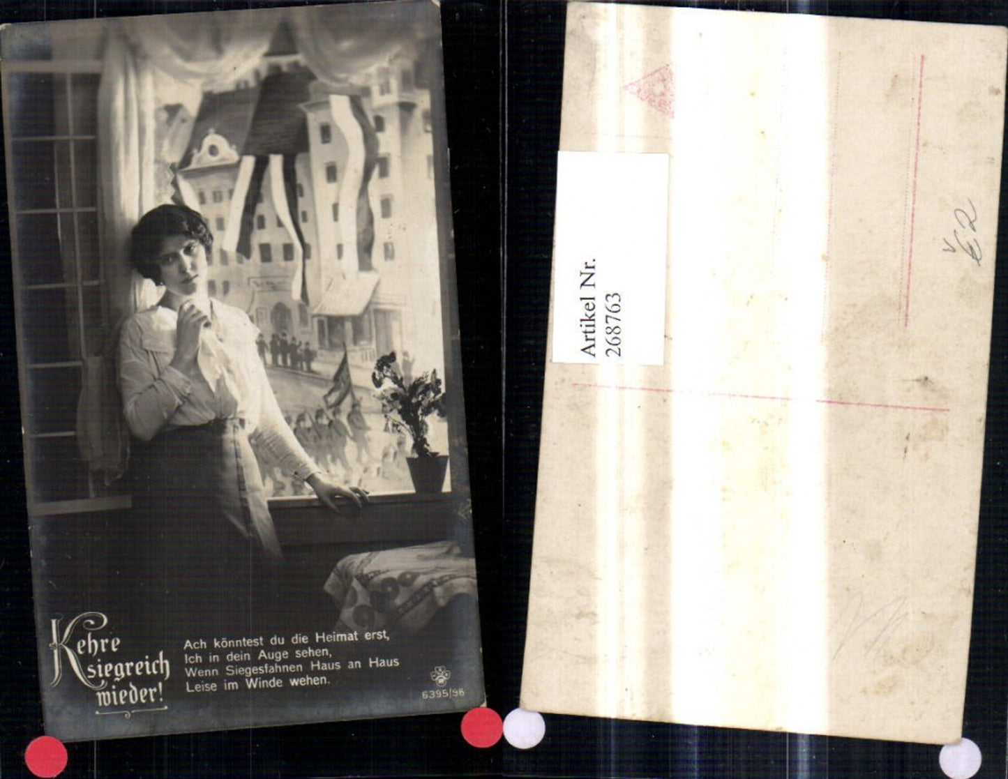 268763,Foto Ak Frau a. Fenster Spruch pub RPH SBW 6395/96
