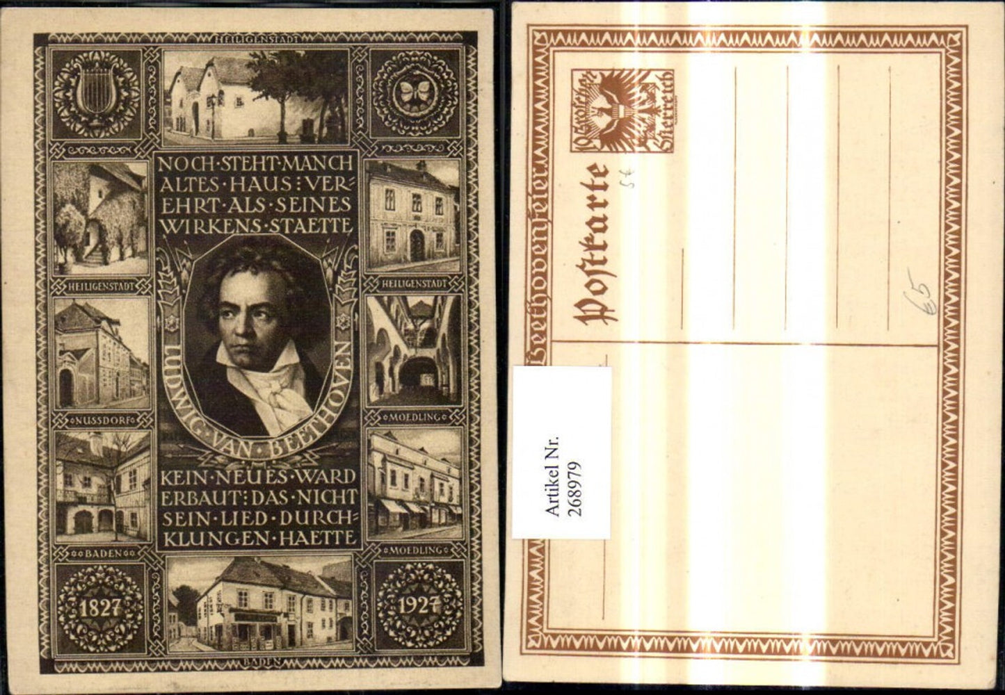 268979,Ganzsache Ludwig van Beethoven 100 Jahre Heiligenstadt Nussdorf Komponist