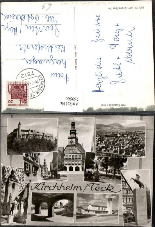 269566, Kirchheim Teck Multi-view postcard Overview Church Castle Statues