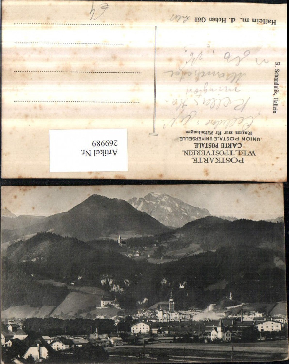 269989,Hallein Totale m. Dürrnberg und d. Hohen Göll Bergkulisse