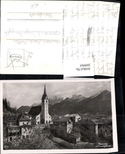 269995,Golling Teilansicht Kirche m. Tennengebirge Bergkulisse pub Cosy 695
