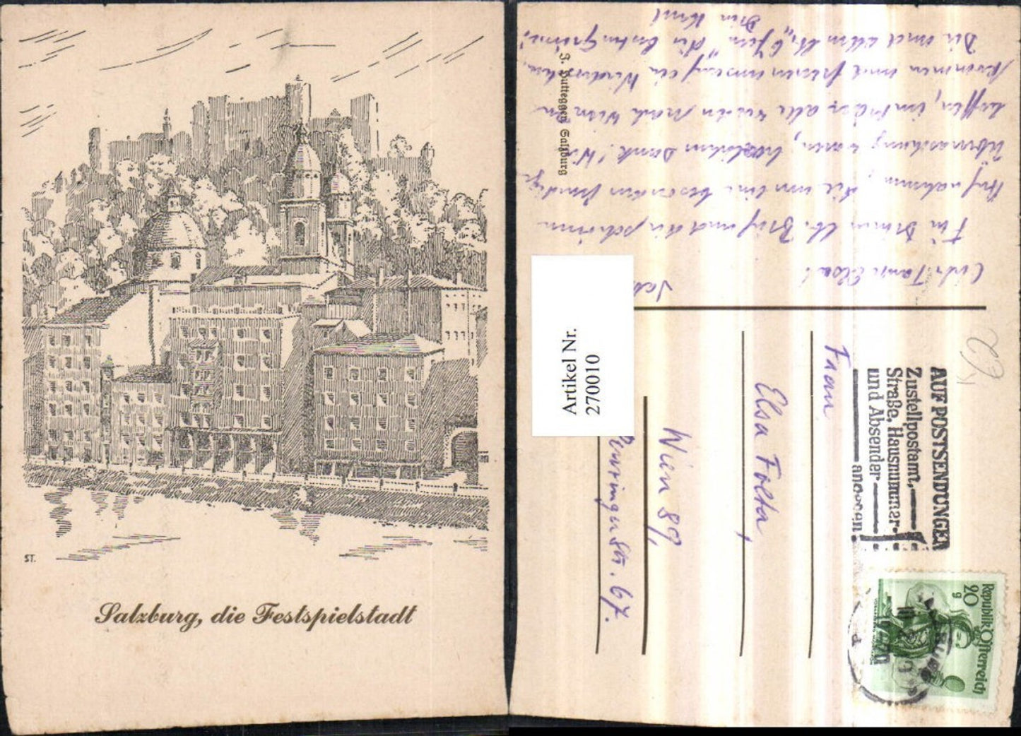 270010,Künstler AK Huttegger Salzburg Teilansicht m. Festung