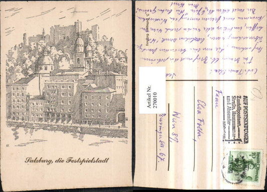 270010,Künstler AK Huttegger Salzburg Teilansicht m. Festung