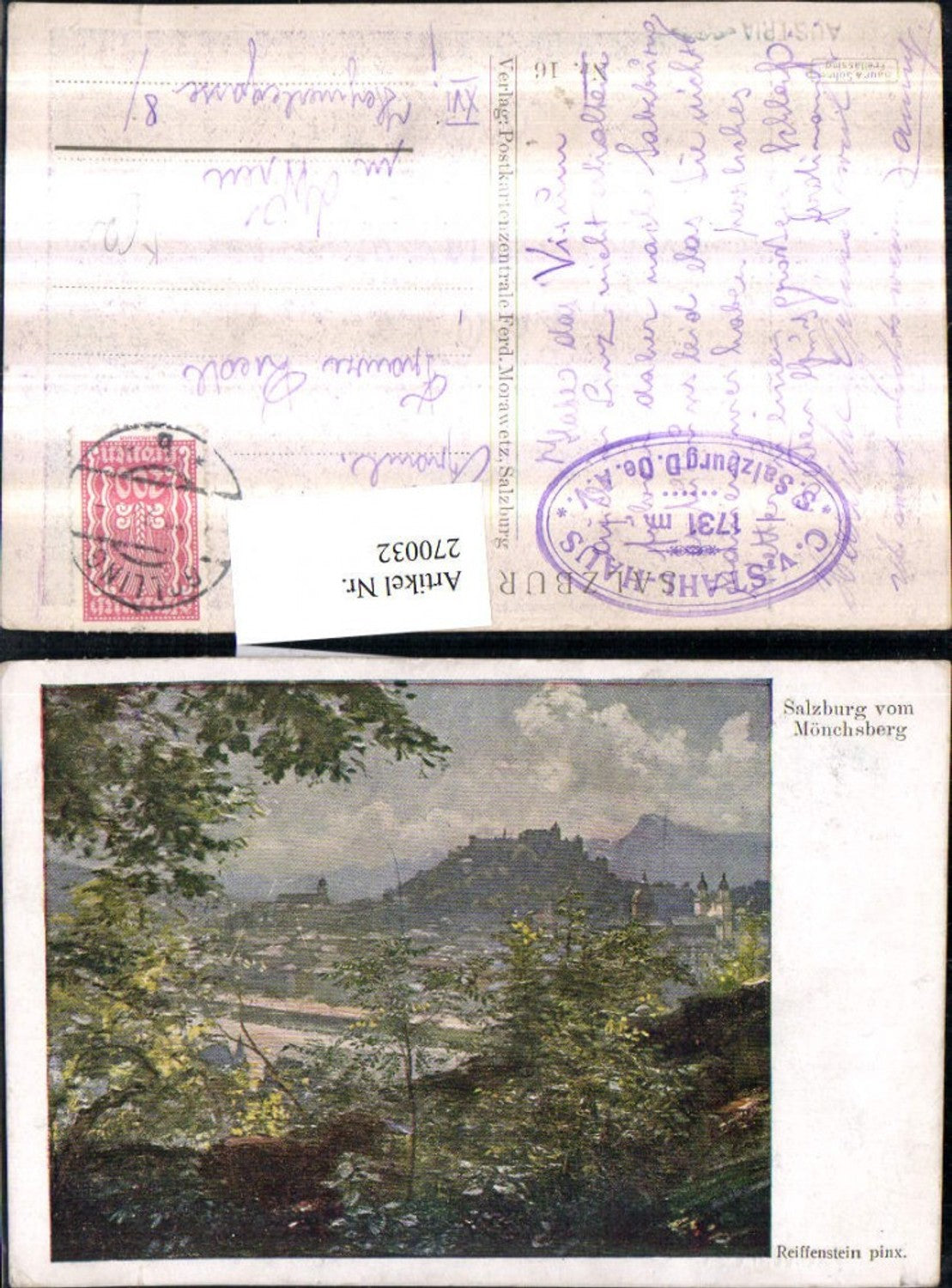 270032,Künstler AK Reiffenstein Salzburg vom Mönchsberg