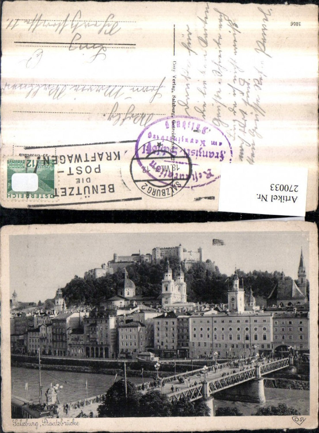 270033,Salzburg Teilansicht Staatsbrücke Brücke m. Festung pub Cosy 1056
