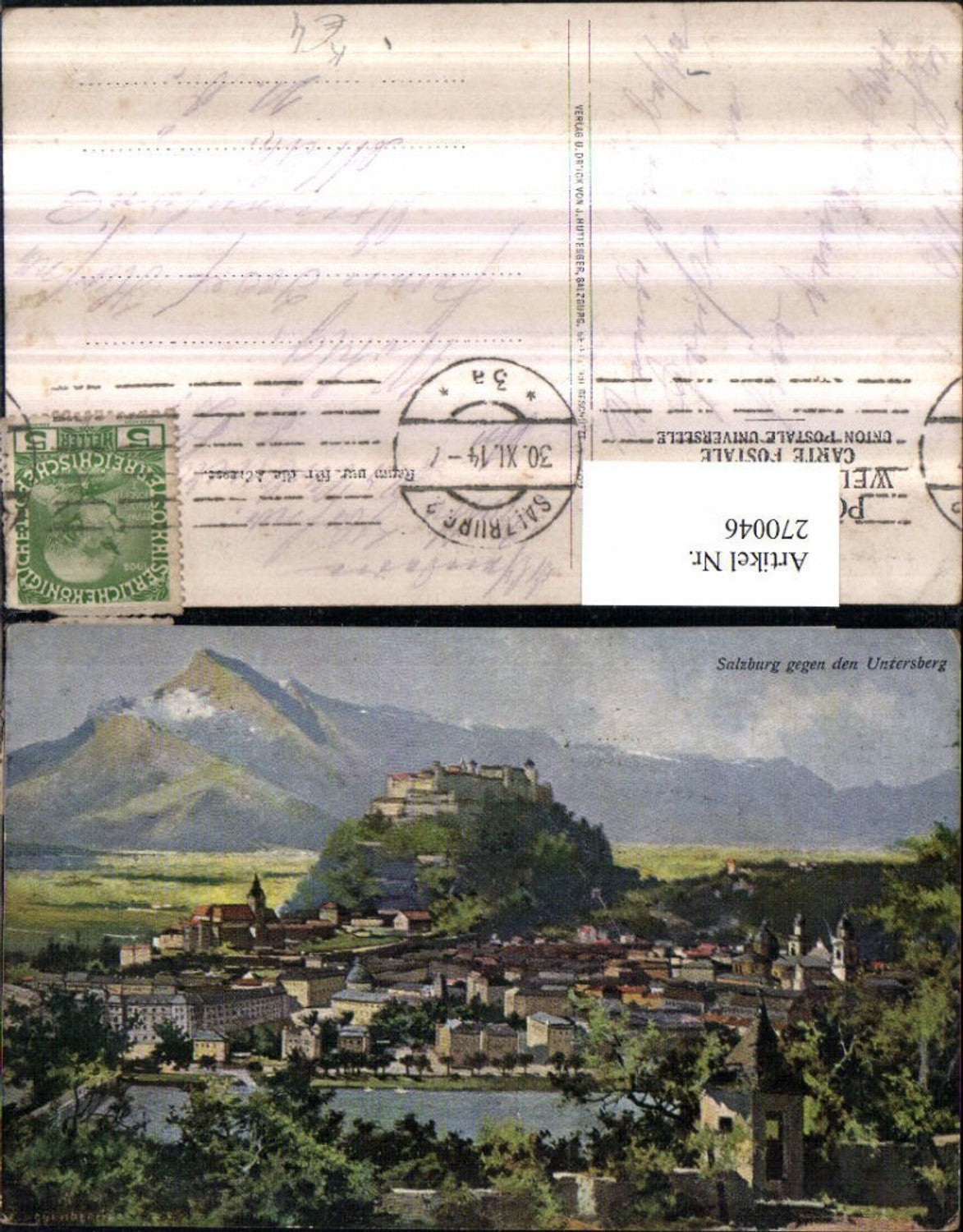 270046,Künstler AK Guggenberger Salzburg Totale m. Festung geg. d. Untersberg
