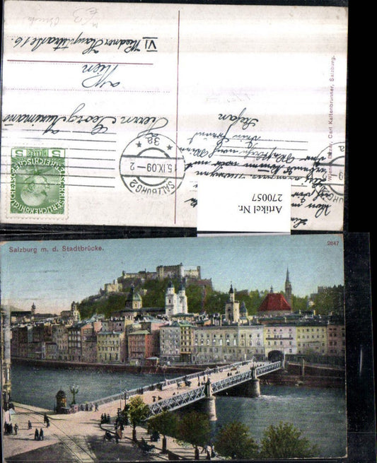 270057,Salzburg Teilansicht Stadtbrücke Brücke Blick zur Festung