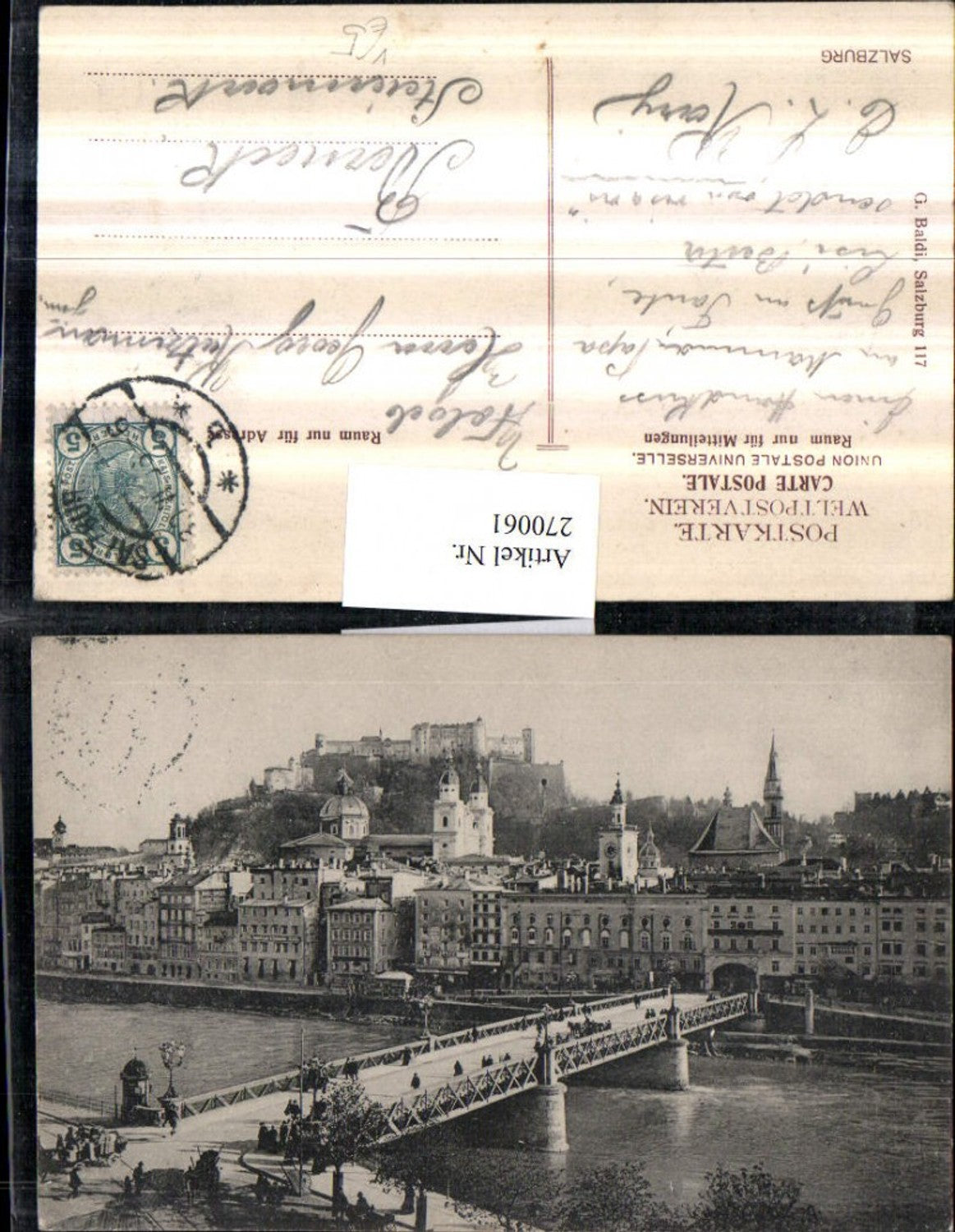 270061,Salzburg Teilansicht Brücke m. Blick zur Festung pub G. Baldi