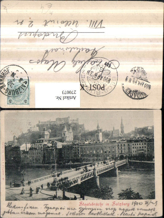 270073,Salzburg Teilansicht Staatsbrücke Brücke m. Blick zur Festung