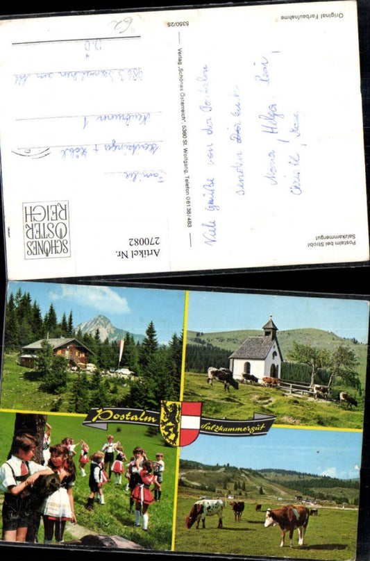 270082,Postalm b. Strobl Kapelle Kinder in Tracht Rinder Mehrbildkarte