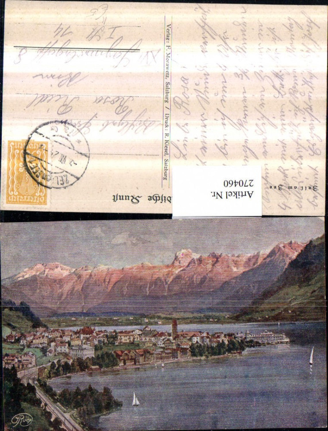 270460,Künstler AK Ruep Zell am See geg. d. Steinerne Meer Bergkulisse