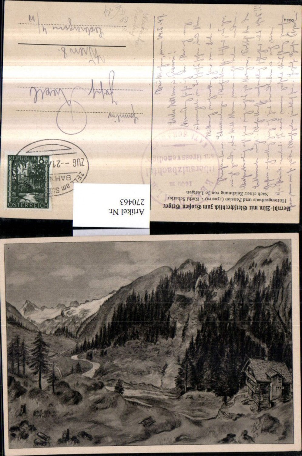 270463,Künstler AK Jo. Lüttgen Berndl-Alm m. Großen Geiger b. Bramberg Bahnpost Zug 21/? von Zell am See