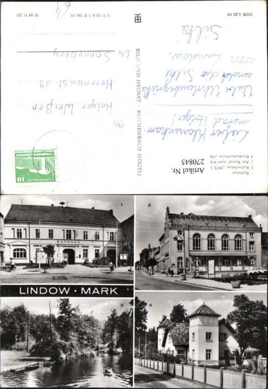 270845,Lindow Mark Rathaus Kulturhaus MTS Kinderkurheim Heinz Kapelle Fluss Mehrbildkarte