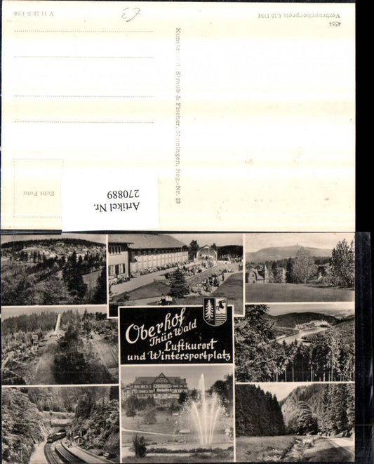 270889, Oberhof in the Thuringian Forest, overall view of the spa hotel, ski jump, railway, fountain, multi-view postcard