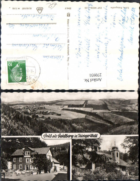 270931, Greetings from Gehlberg in the Thuringian Forest. Total view of the inn. Multi-view postcard.