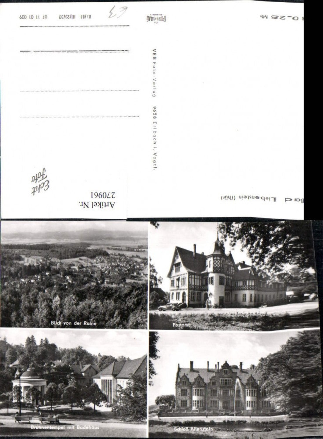 270961, Bad Liebenstein, Post Office, Fountain Temple, Bathhouse, Altenstein Castle, Multi-view postcard