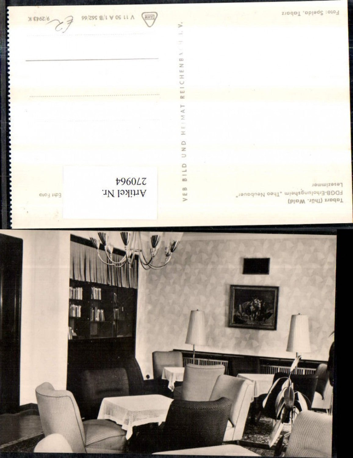 270964,Tabarz FDGB-Erholungsheim Theo Neubauer Lesezimmer Innenansicht pub VEB