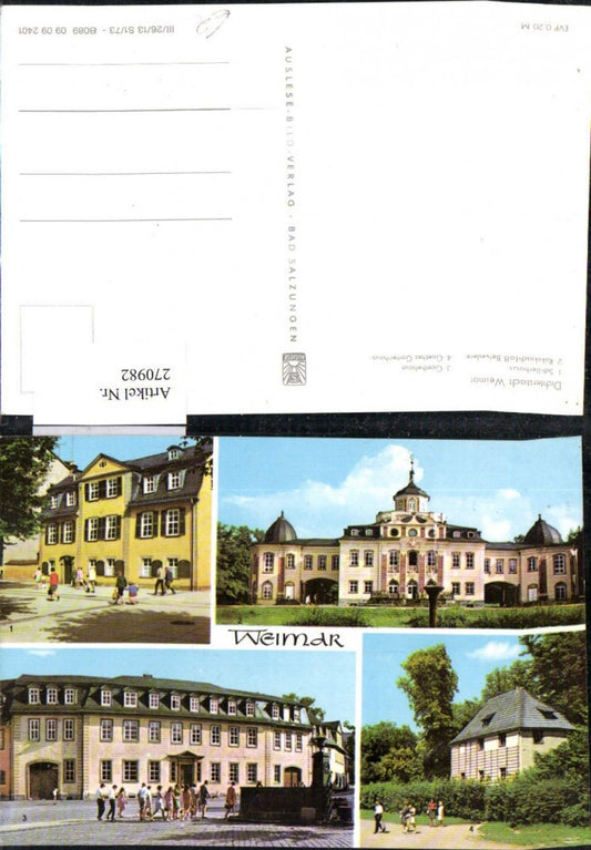 270982, Weimar Schiller House Goethe House and Garden House Rococo Palace Belvedere Fountain Multi-view postcard