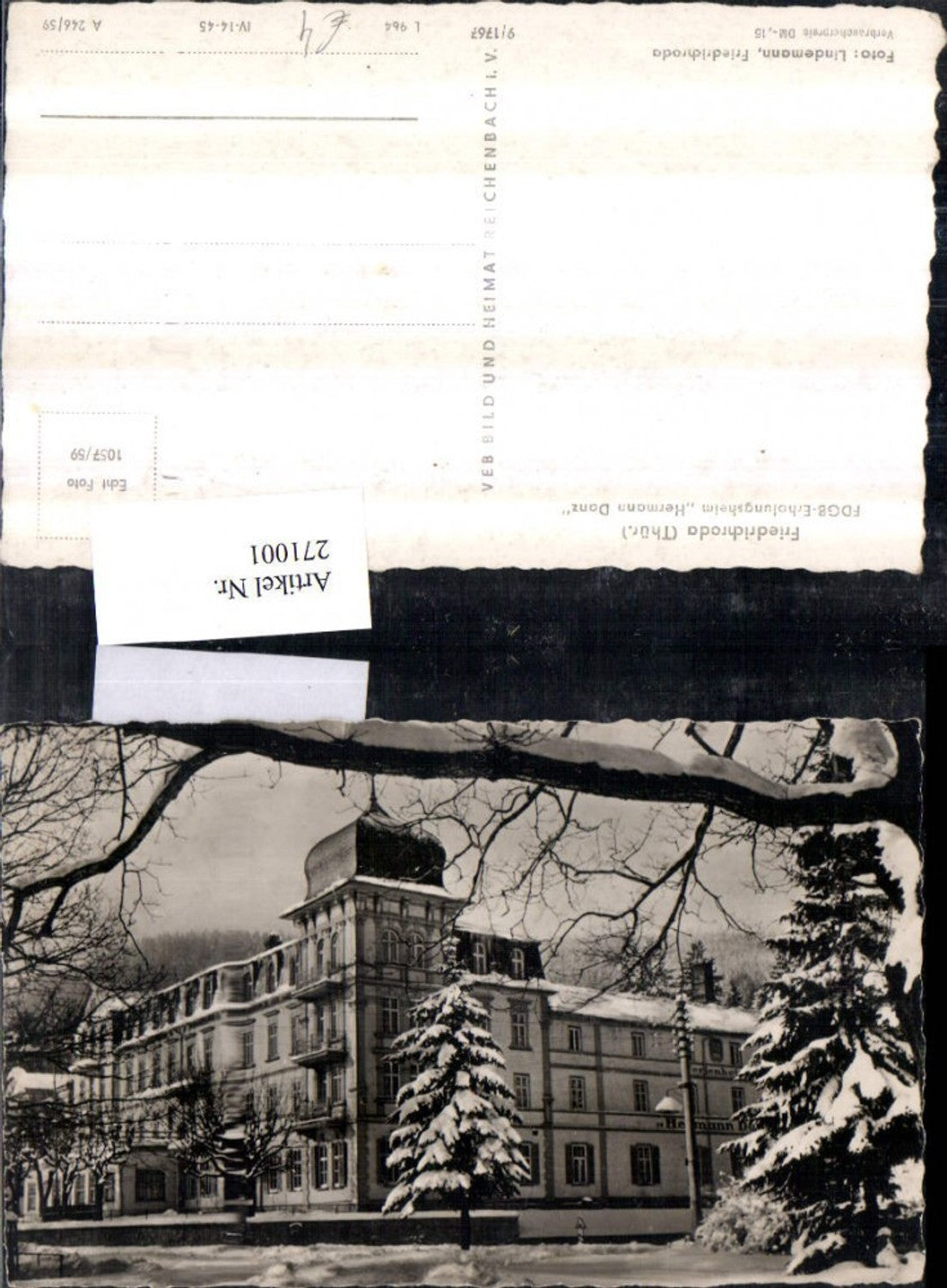 271001,Friedrichroda FDGB-Erholungsheim Hermann Danz Winterbild pub VEB