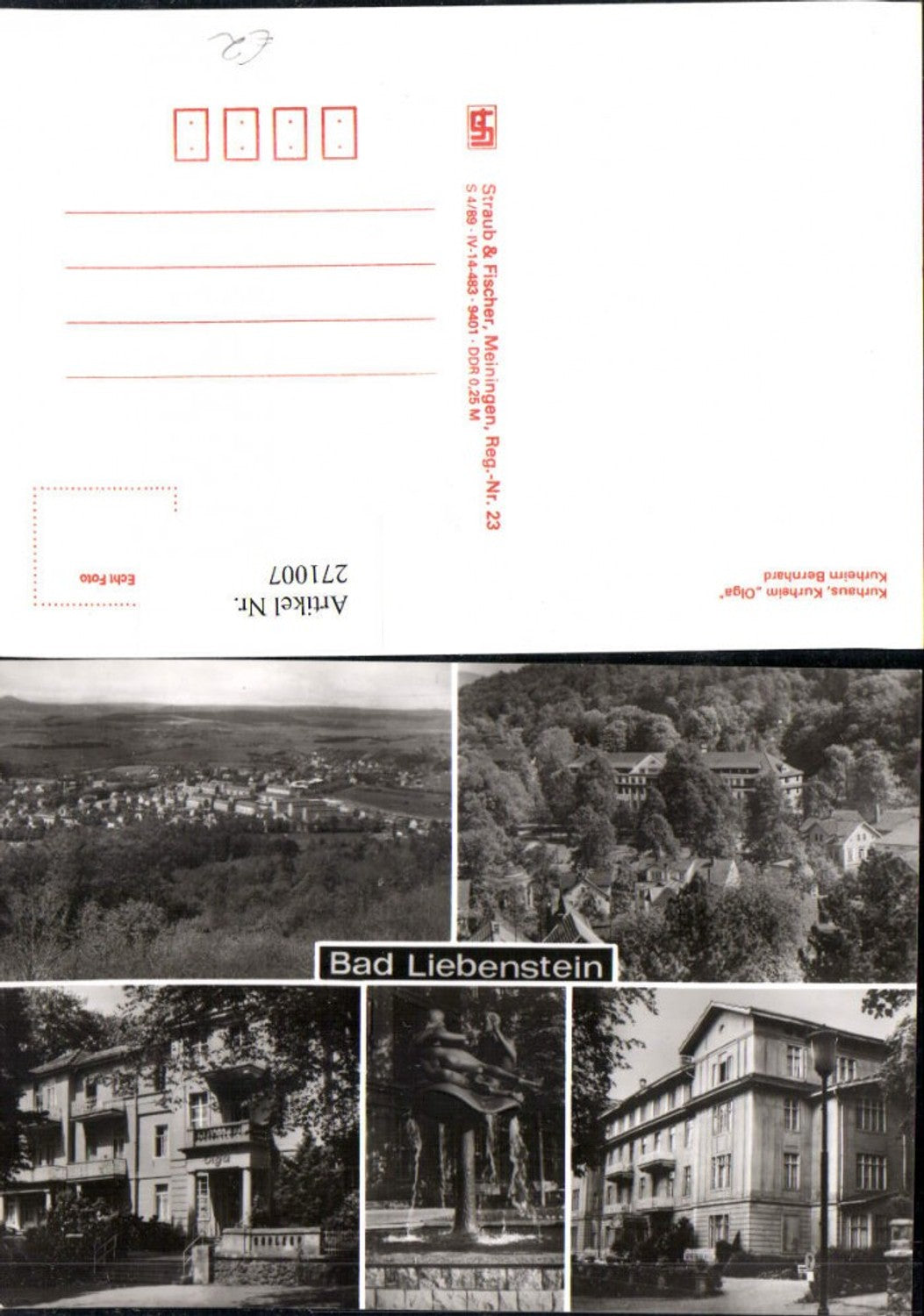 271007,Bad Liebenstein Kurhaus Kurheim Olga u. Bernhard Brunnen Mehrbildkarte