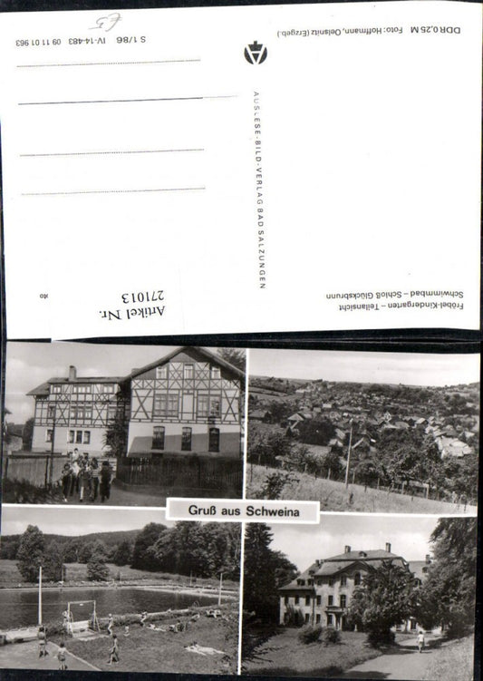 271013, Greetings from Schweina, Fröbel Kindergarten, Swimming Pool, Glücksbrunn Castle, Multi-view postcard