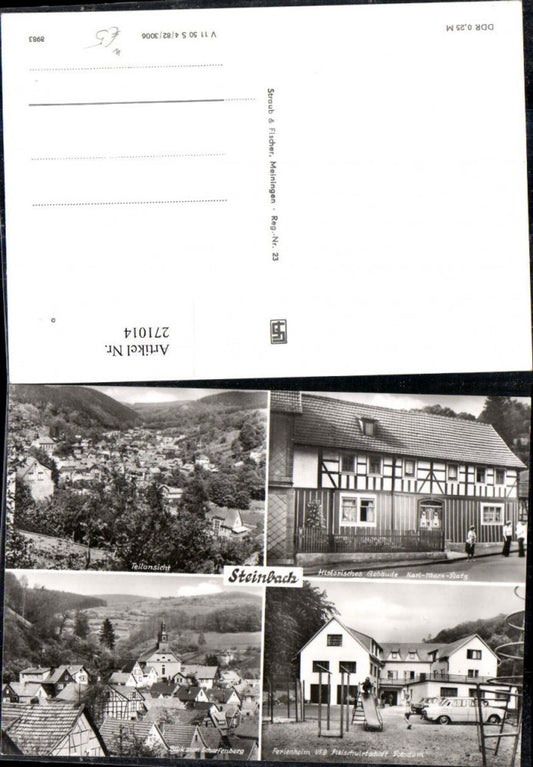 271014, Steinbach Total Historical Building Karl-Marx-Platz Holiday Home VEB Scharfenberg Multiview Postcard