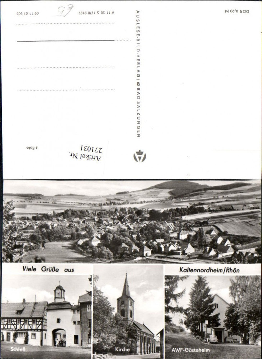 271031,Kaltennordheim in d. Rhön Totale Schloss Kirche AWF-Gästeheim Mehrbildkarte