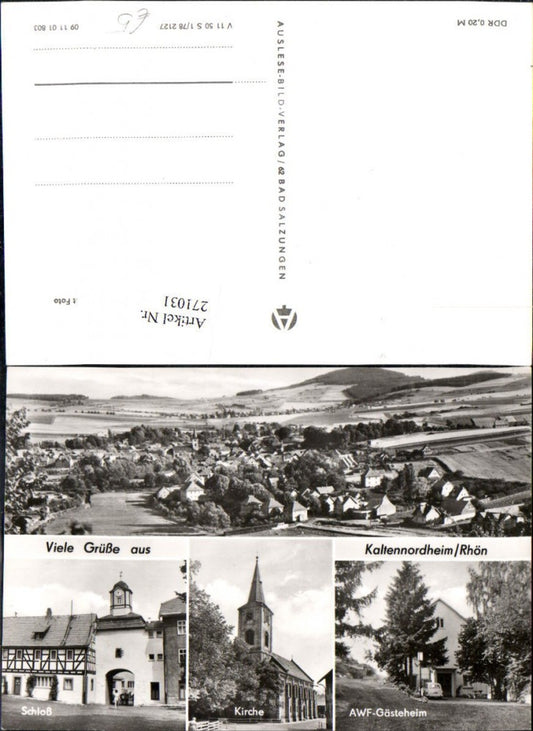 271031, Kaltennordheim in the Rhön Mountains, Total view of the castle, church, AWF guesthouse, multi-view postcard