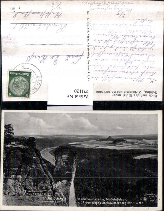 271120,Blick auf d. Elbtal geg. Schöna Schrammsteine Teufelsfelsen auf d. Wege zum Großen Winterberg