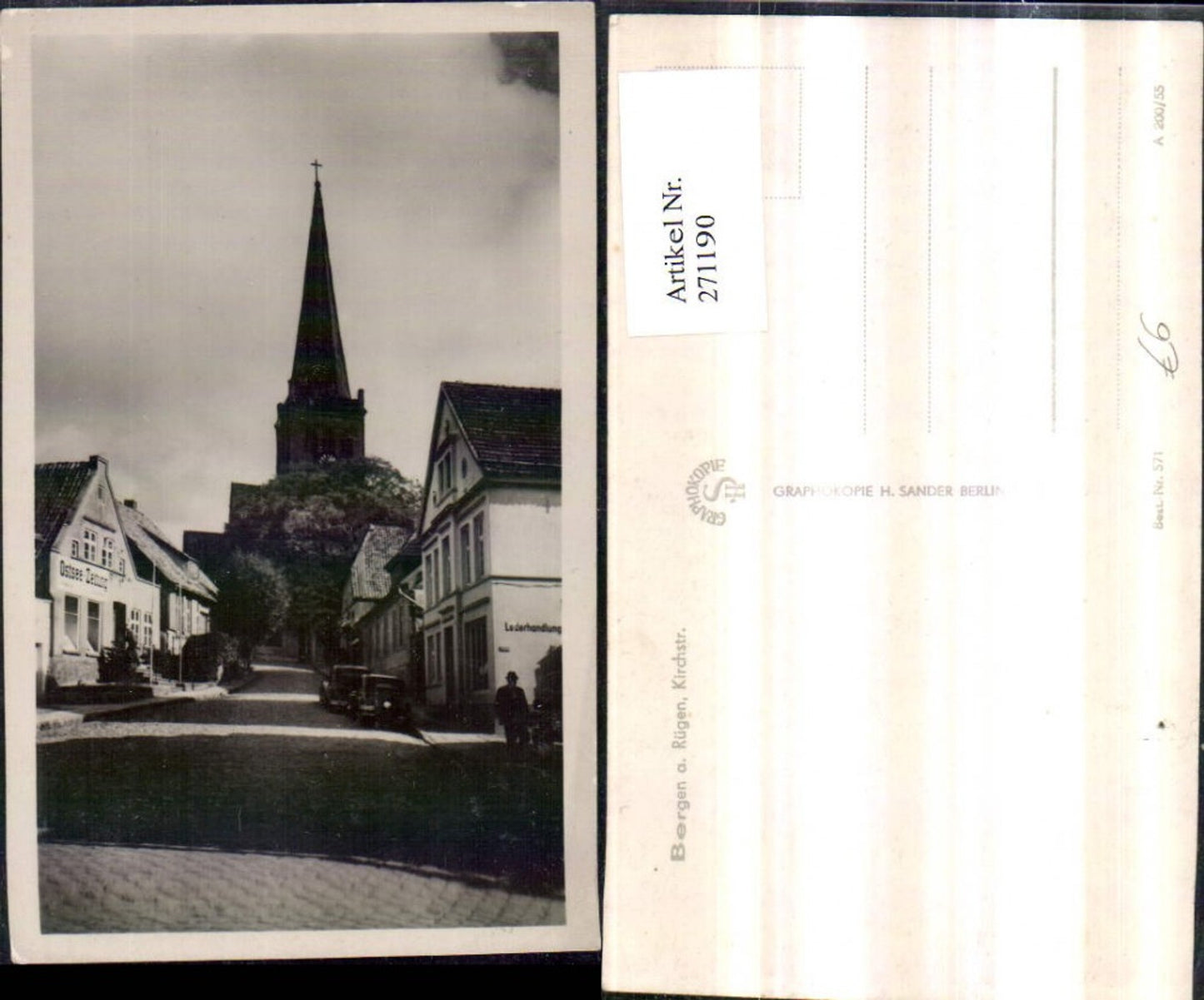 271190,Bergen auf Rügen Kirchstraße Straßenansicht Kirche Lederhandlung Ostsee-Zeitung