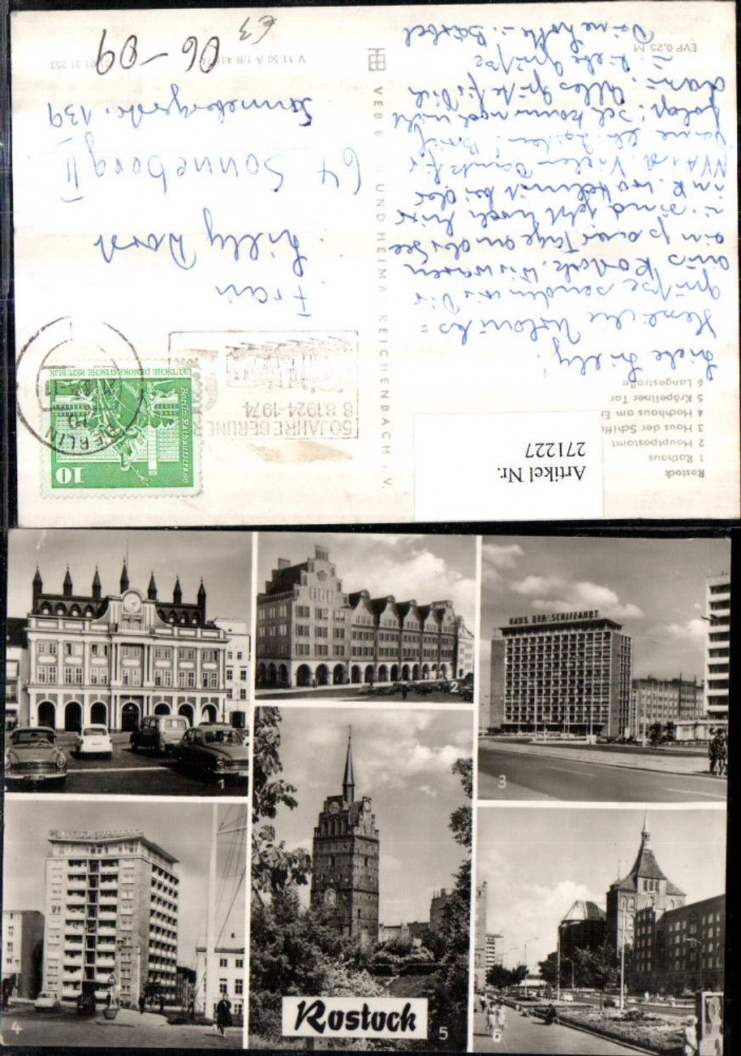 271227,Rostock Rathaus Postamt Hochhaus Kröpeliner Tor Haus d. Schifffahrt Mehrbildkarte