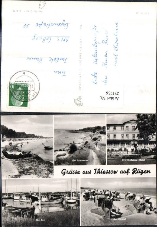 271236,Grüße aus Thiessow auf Rügen FDGB-Ostsee-Hotel Strand Strandleben See Partie Boote Mehrbildkarte