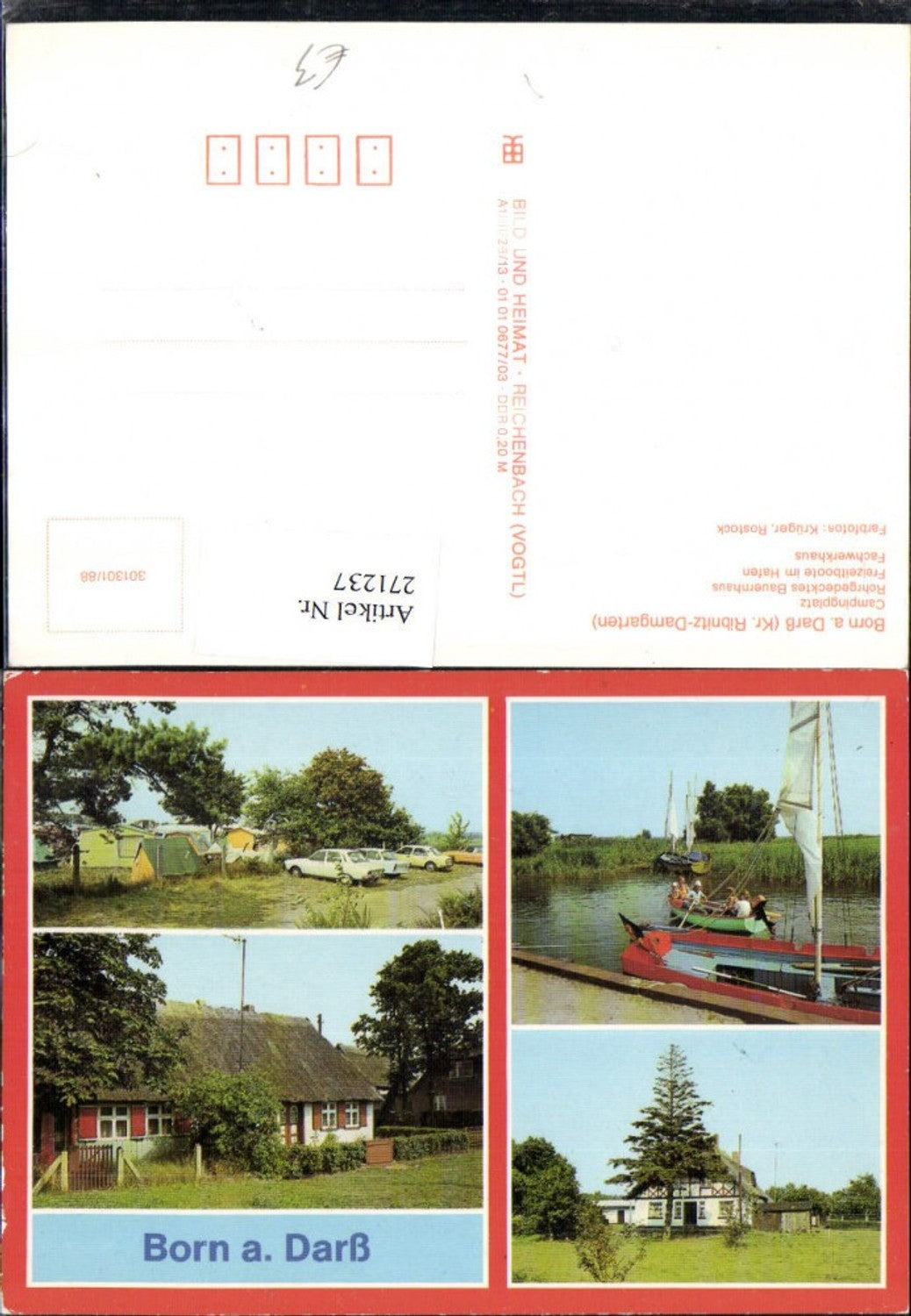 271237,Born a. Darß Campingplatz Bauernhaus Freizeitboote im Hafen Fachwerkhaus Mehrbildkarte