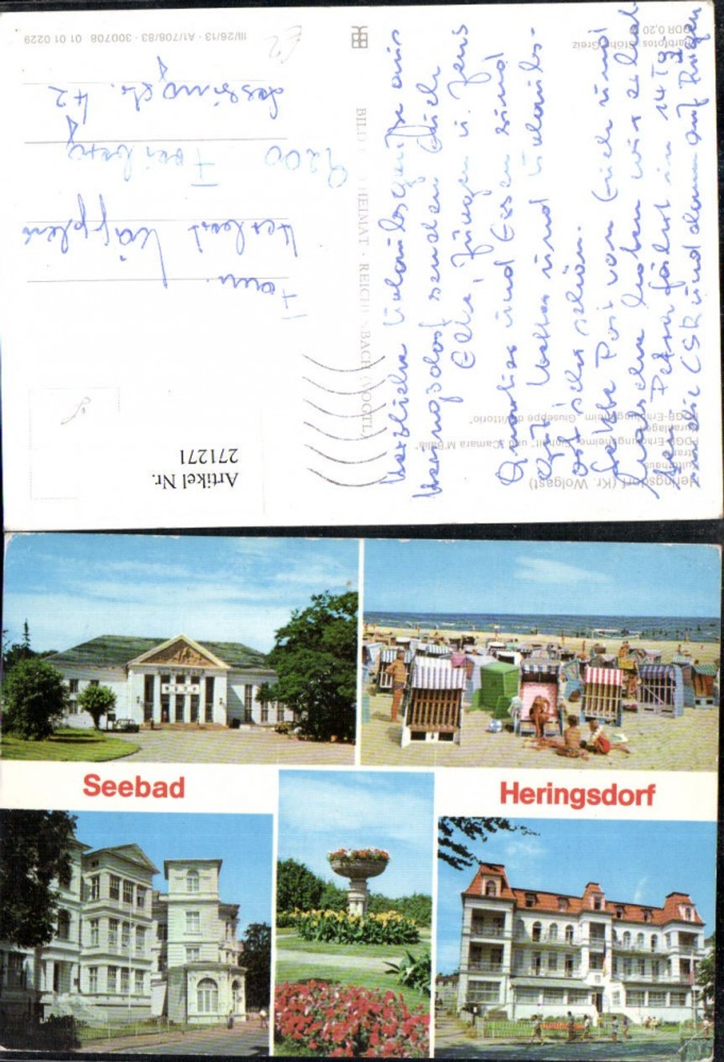 271271,Seebad Heringsdorf Kulturhaus Strand FDGB-Erholungsheim Einheit u. Camara M'Balia Mehrbildkarte