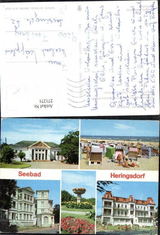 271271,Seebad Heringsdorf Kulturhaus Strand FDGB-Erholungsheim Einheit u. Camara M'Balia Mehrbildkarte