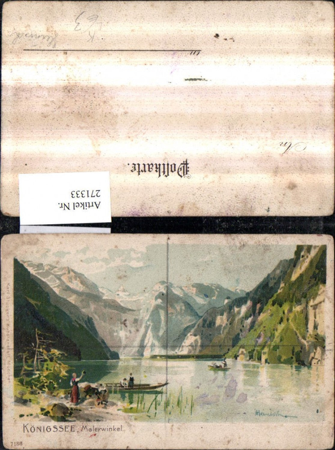 271333,Künstler Litho AK Heinisch Königssee See vom Malerwinkel Bergkulisse