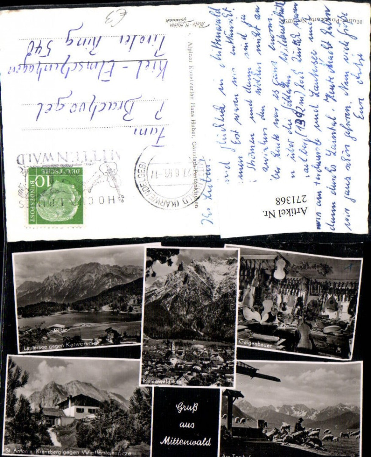 271368, Mittenwald Total Lautersee with Karwendel Violin maker Tonihof St. Anton am Kranzberg Multi-view postcard