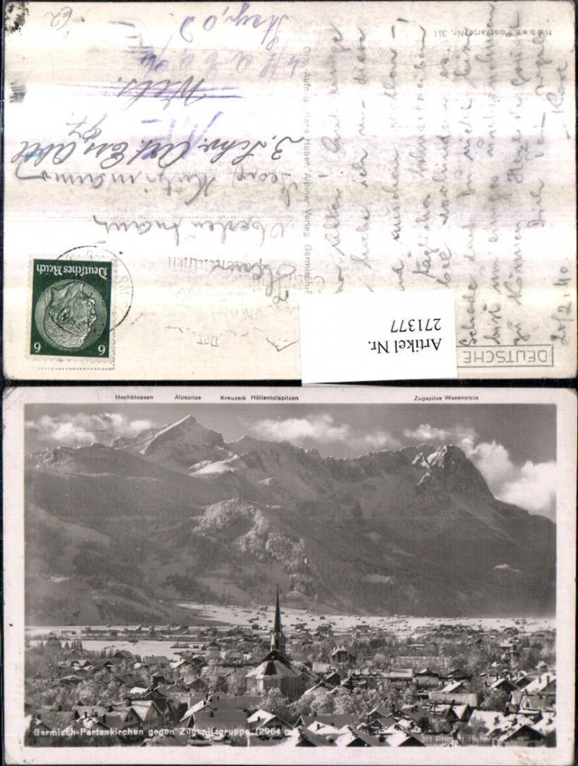 271377,Garmisch-Partenkirchen Totale geg. Zugspitzgruppe Bergkulisse Winterbild pub Hans Huber 311