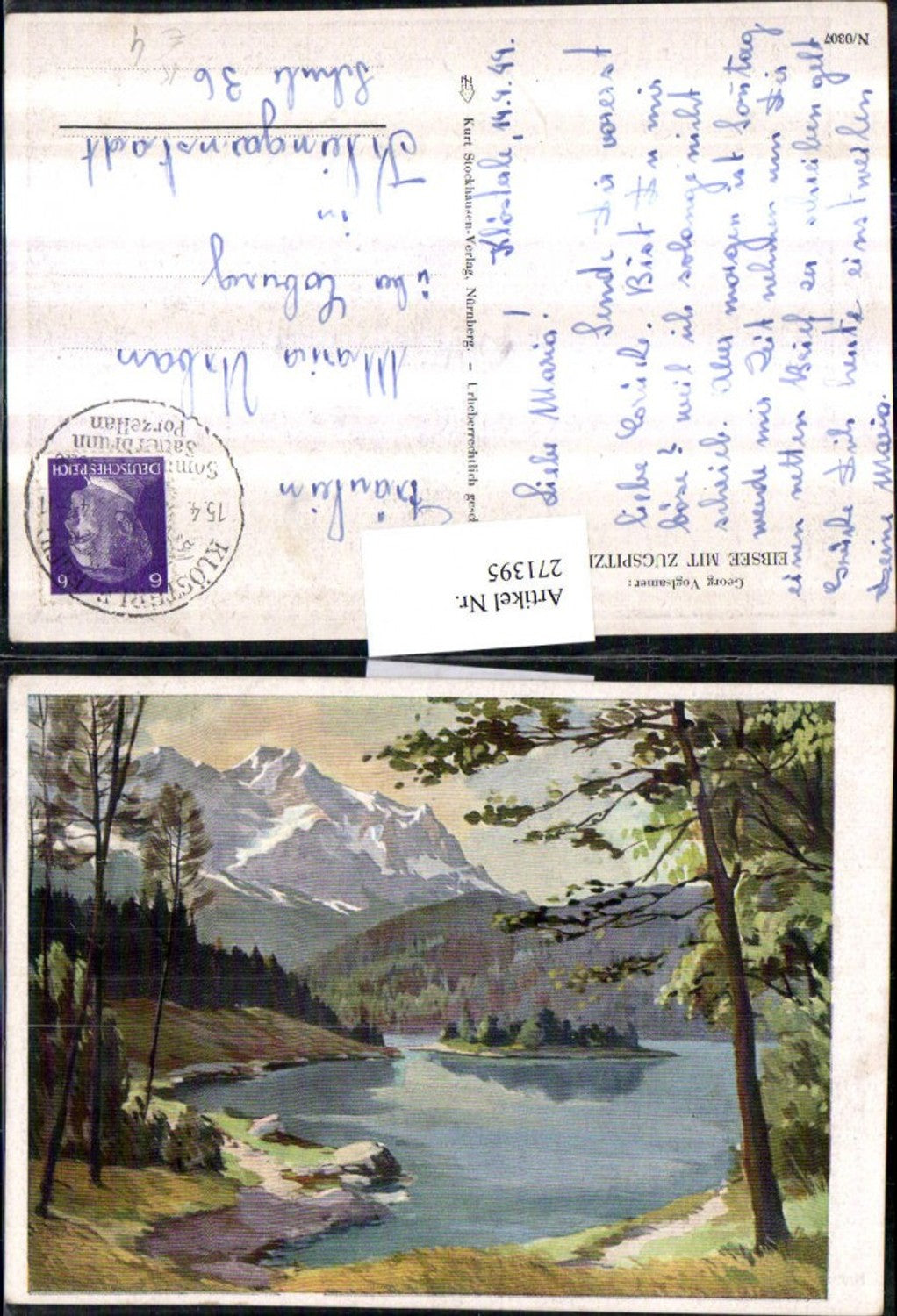 271395, Artist AK Georg Voglsamer Eibsee Lake with Zugspitze near Grainau mountain scenery
