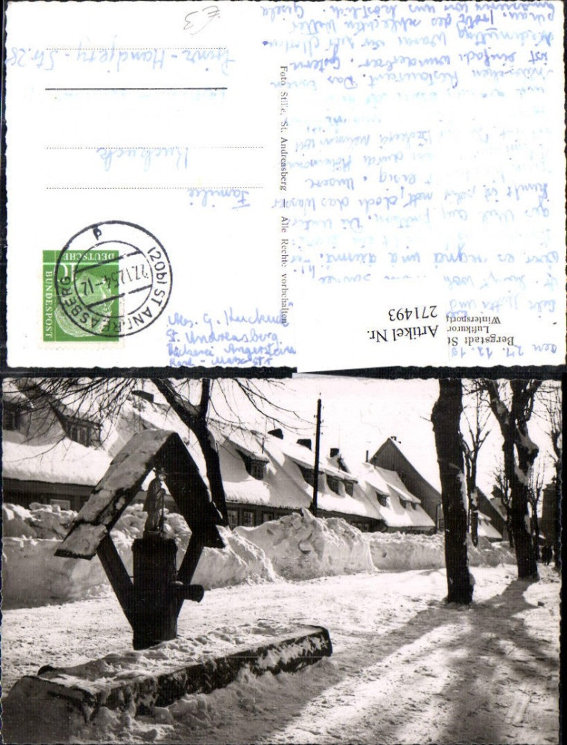 271493,Bergstadt St. Andreasberg im Oberharz Straßenansicht Brunnen Winterbild