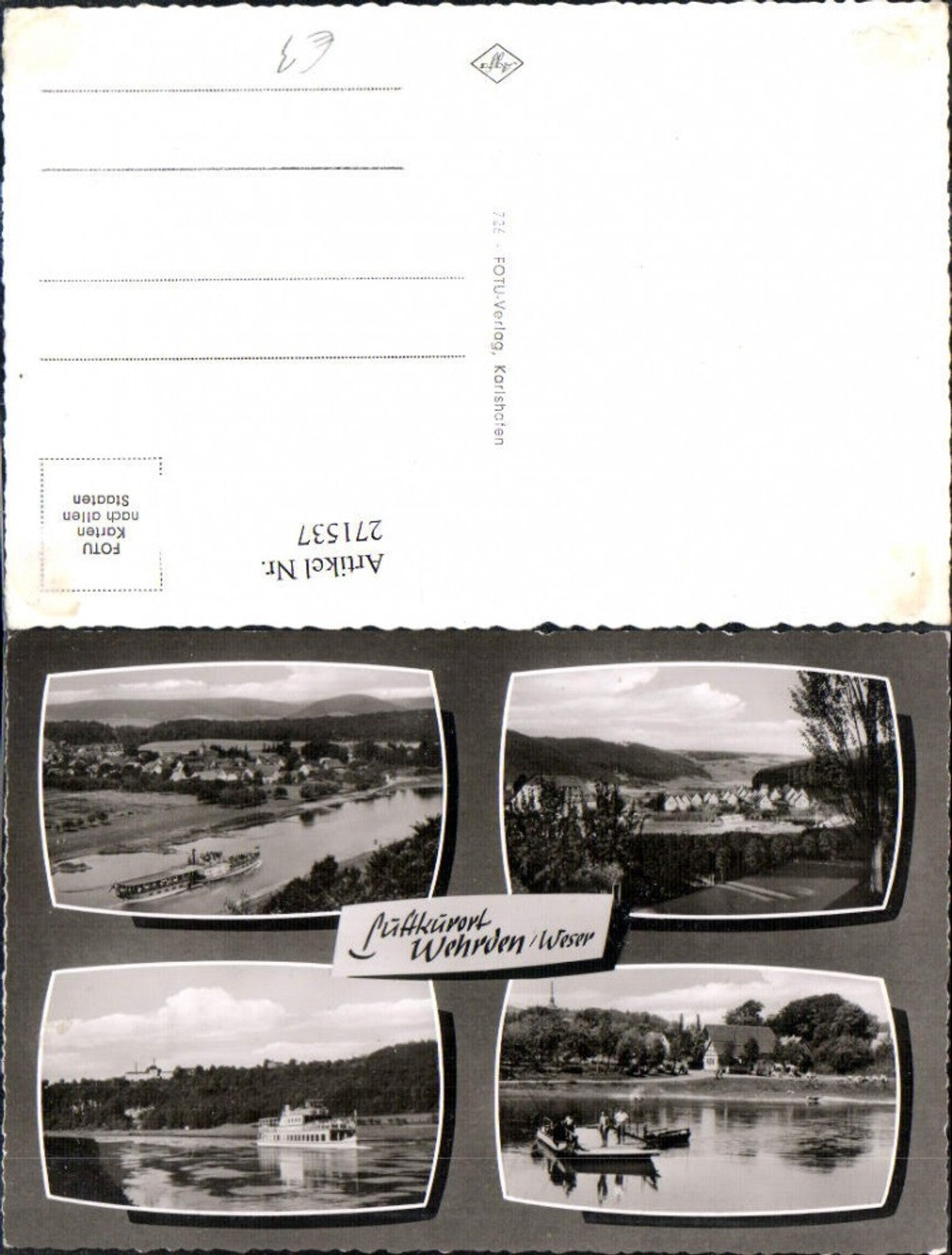 271537,Wehrden an d. Weser Totale Fähre Dampfer Schiff Mehrbildkarte