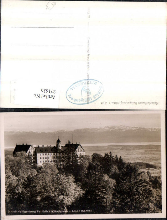 271635, Heiligenberg Castle, distant view of Lake Constance and Alpine mountain backdrop