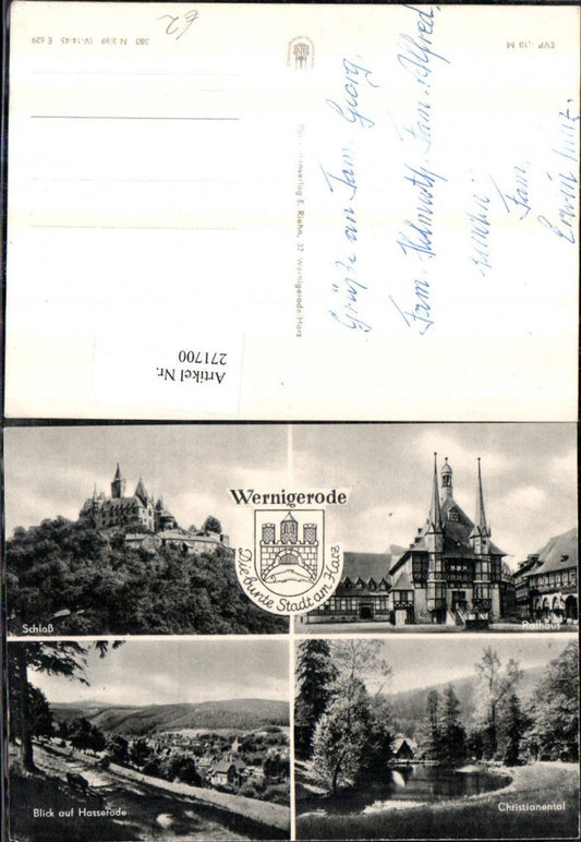 271700,Wernigerode am Harz Schloss Rathaus Christianental Blick auf Hasserode Mehrbildkarte